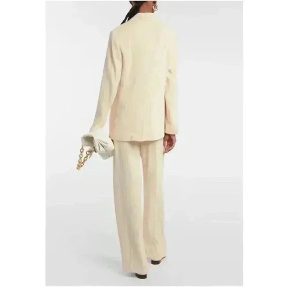 New Vince Crepe Cream Winter White Double-Breasted Oversized Blazer Size 12 - Picture 2 of 13